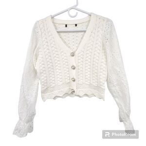 Womens Off-white‎ Crocheted Cropped Sweater Size Small